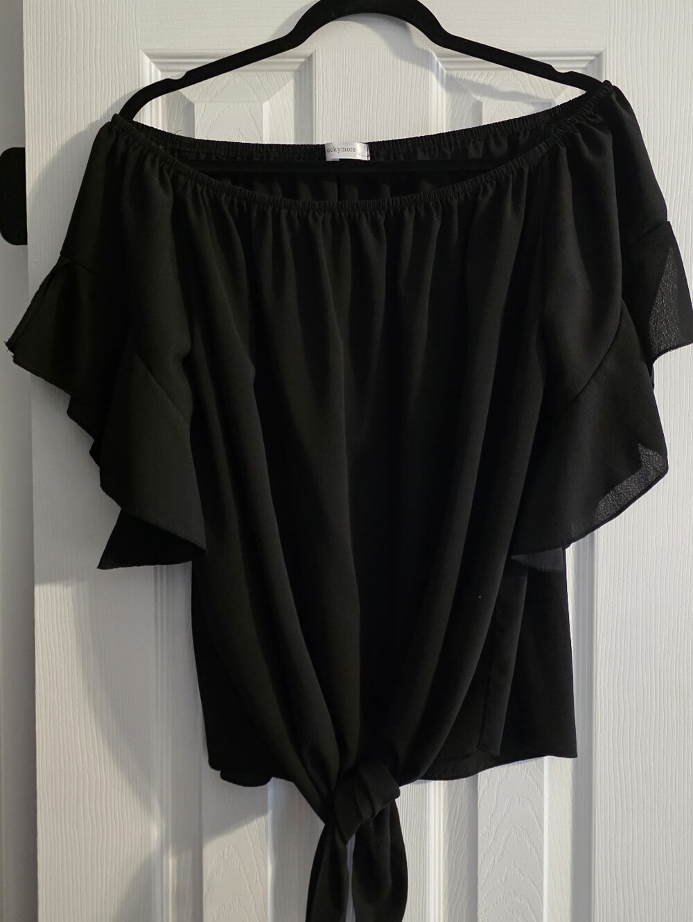 Black Off-Shoulder Tie-Front Women's Top Xl